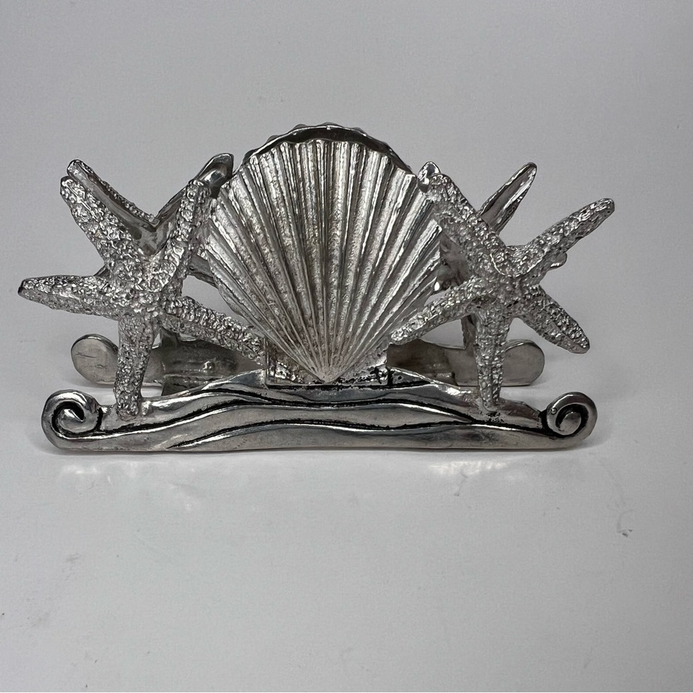Basic Spirit Canada Pewter Seashell and Starfish Napkin or Letter Holder